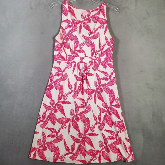 Lilly Pulitzer Patty Dress Womens M Pink Shells Anchors Silk Blend Resort Beach - Picture 1 of 9